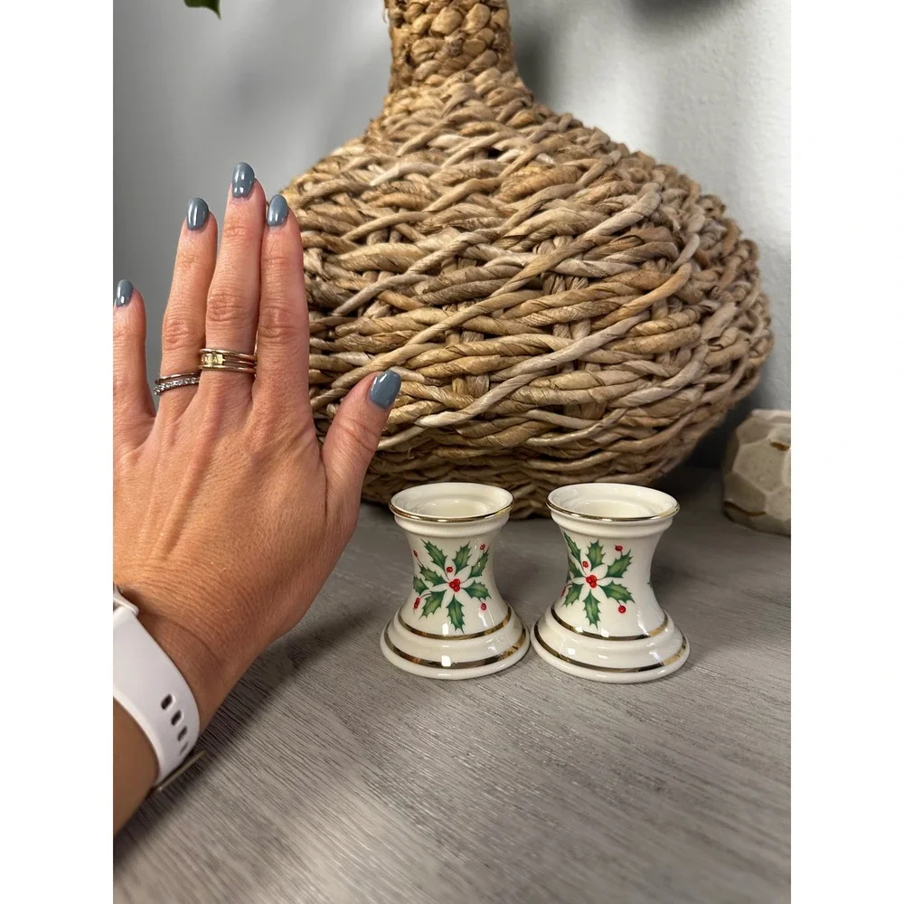 Lenox Holiday Dimension Collection‎ Holly Christmas Mini Candlesticks Set of 2